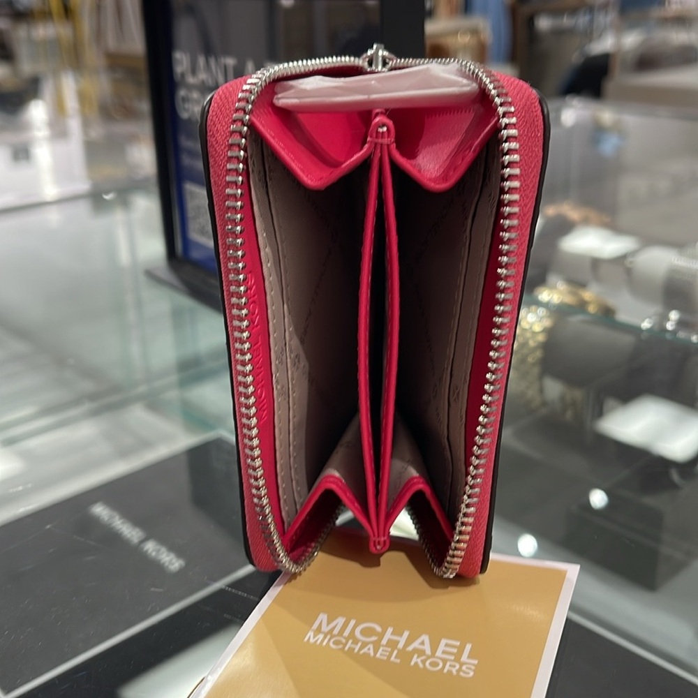 Michael Kors Women Medium Zip Around Card Case Coin Pouch Wallet Electric Pink - Picture 10 of 16